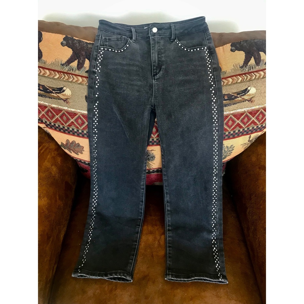 Tractr Kids Girls Jeans Black Distressed Embellished Straight‎ Leg Size 16